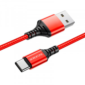 Кабель USB - Type-C Borofone BX54, 1.м, 2.4A, нейлон,  цвет:красный
