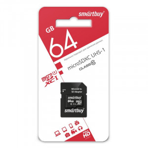 Карта памяти MicroSD  64GB  Smart Buy Сlass 10  UHS-I + SD адаптер  COMPACT