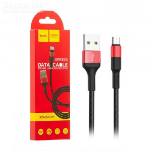 Кабель USB - 8 pin HOCO X26 Xpress, 1.0м, круглый, 2.1A, ткань, цвет: красный
