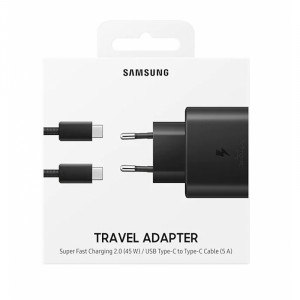 Сетевой адаптер питания Samsung USB-C 25W + кабель Type-C (черный)
