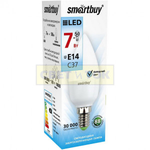 Лампа светодиодная SMART BUY C37-7W-220V-4000K-E14 (свеча, белый свет)