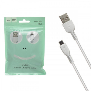 Кабель USB - микро USB HOCO X13 Easy, 1.0м, круглый, 2.4A, силикон, цвет: белый