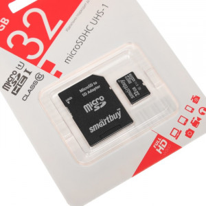 Карта памяти MicroSD  32GB  Smart Buy Сlass 10 UHS-I + SD адаптер