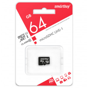 Карта памяти MicroSD  64GB  Smart Buy Class 10 UHS-I + SD адаптер