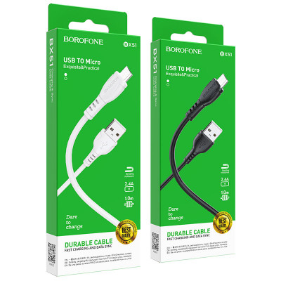 USB кабель Borofone BX51 MicroUSB, 1м (white)