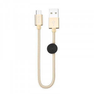Кабель USB - микро USB HOCO X35 Premium, 0.25м, круглый, 2.4A, ткань, цвет: золотой