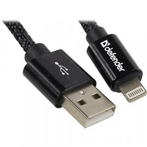 Кабель DEFENDER ACH01-03T PRO USB2.0, черный, AM-LightningM, 1m, 2.1A