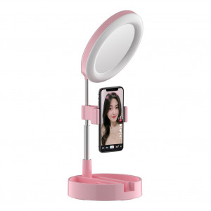 Зеркало для макияжа и селфи LED G3 26 см (роз)
