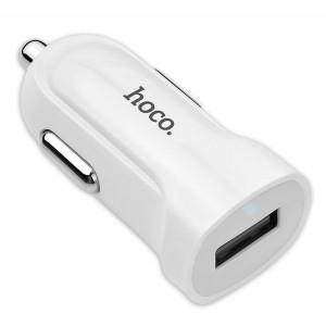 Блок питания автомобильный 1 USB HOCO, Z2, 1500mA, 1 port USB пластик, белый