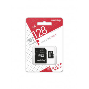 Карта памяти MicroSD  128GB  Smart Buy Class10 UHS-I + SD адаптер