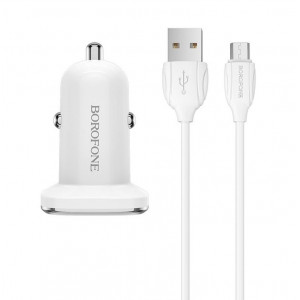 Блок питания автомобильный 1 USB Borofone, BZ12A, Lasting power, 3A, QC3.0, кабель микро USB, белый