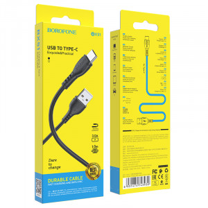 USB-кабель BOROFONE BX51 AM-Type-C  1 метр, 3А, пластик, чёрный