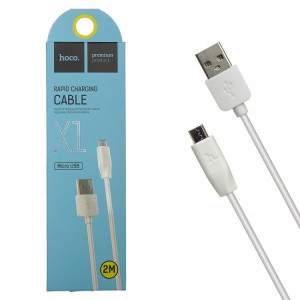 Кабель USB - микро USB HOCO X1 Rapid, 2.0м, круглый, 2.1A, силикон, цвет: белый