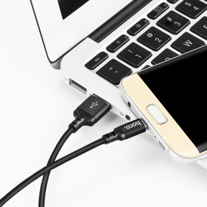 Кабель USB - микро USB HOCO X14 Times speed, 1м, круглый, 2A, ткань, в переплёте, чёрный