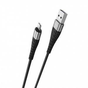 Кабель USB - 8 pin Borofone BX32 Munificent, 0.25м, круглый, 5A, нейлон, в переплёте, цвет: чёрный