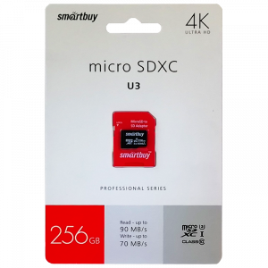 Карта памяти MicroSDXC  256GB  Smart Buy Сlass 10  UHS-I U3 + SD адаптер