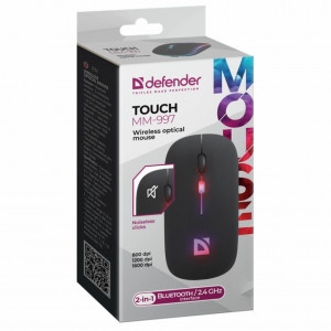 Беспроводная оптическая мышь Defender Touch MM-997 черн,2.4+BT,RGB,500mAh,бесшумная