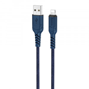 Кабель USB - 8 pin HOCO X59 Victory, 1.0м, круглый, 2.4A, ткань, цвет: синий