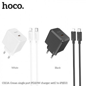 СЗУ Hoco CS13A, 1Type-C, 3A, PD, 20Вт, + кабель Type-C to Lightning, 1м (black)