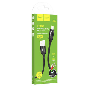 Кабель USB - 8 pin HOCO X89 Wind, 1.0м, 2.4A, ткань, цвет: чёрный