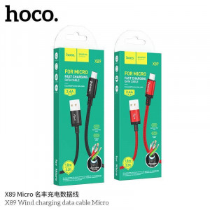 Кабель USB - 8 pin HOCO X89 Wind, 1.0м, 2.4A, ткань, цвет: красный