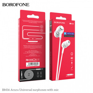 Стереогарнитура Borofone BM36 Acura Universal earphones with mic (white)